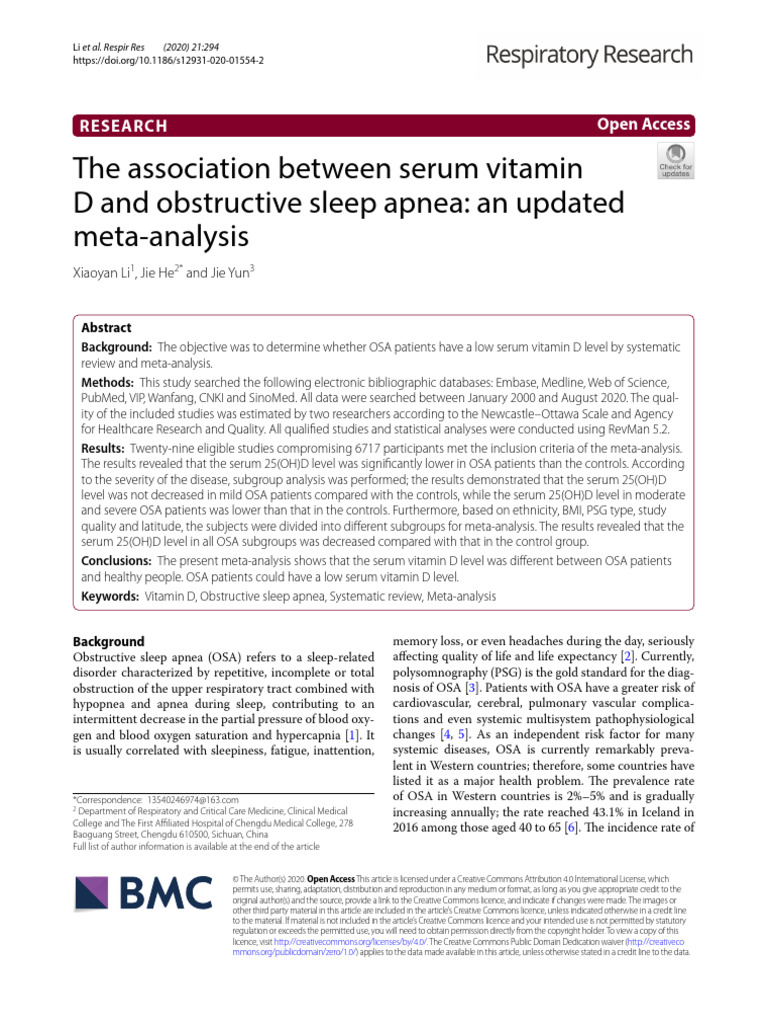 The Association Between Serum Vitamin D and Obstructive Sleep Apnea ...
