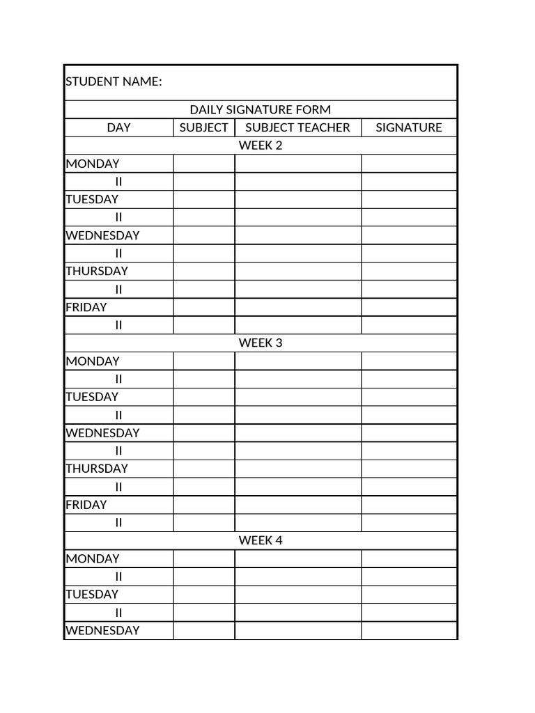 Student Daily Signature Log | PDF