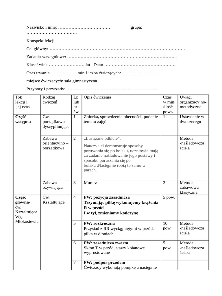 Przykładowy Konspekt | PDF