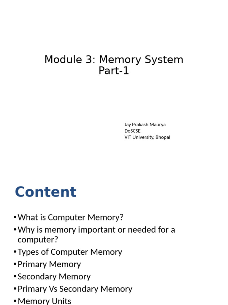 Module-3 Memory-PPT Part 1 | PDF | Computer Data Storage | Cpu Cache