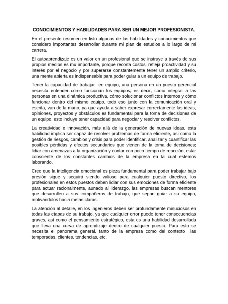Conocimientos y Habilidades para Ser Un Mejor Profesionista | PDF ...