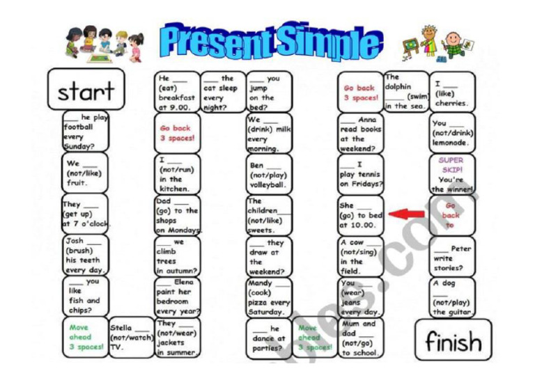 1ro - Present Simple - Grammar - Boardgame - 16copias | PDF