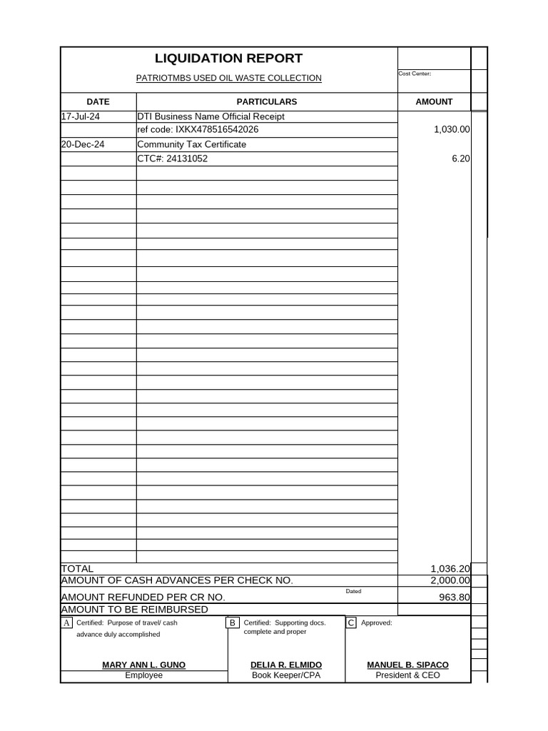 Used Oil Waste Collection Liquidation Report | PDF