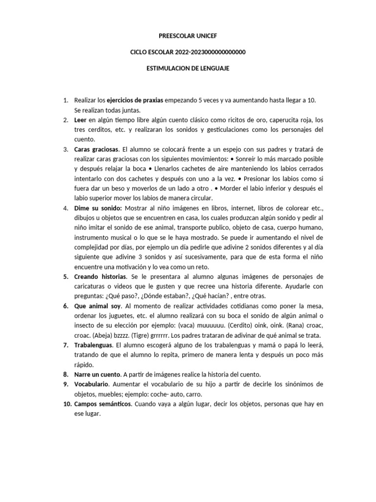 Actividades de Lenguaje para Preescolar | PDF