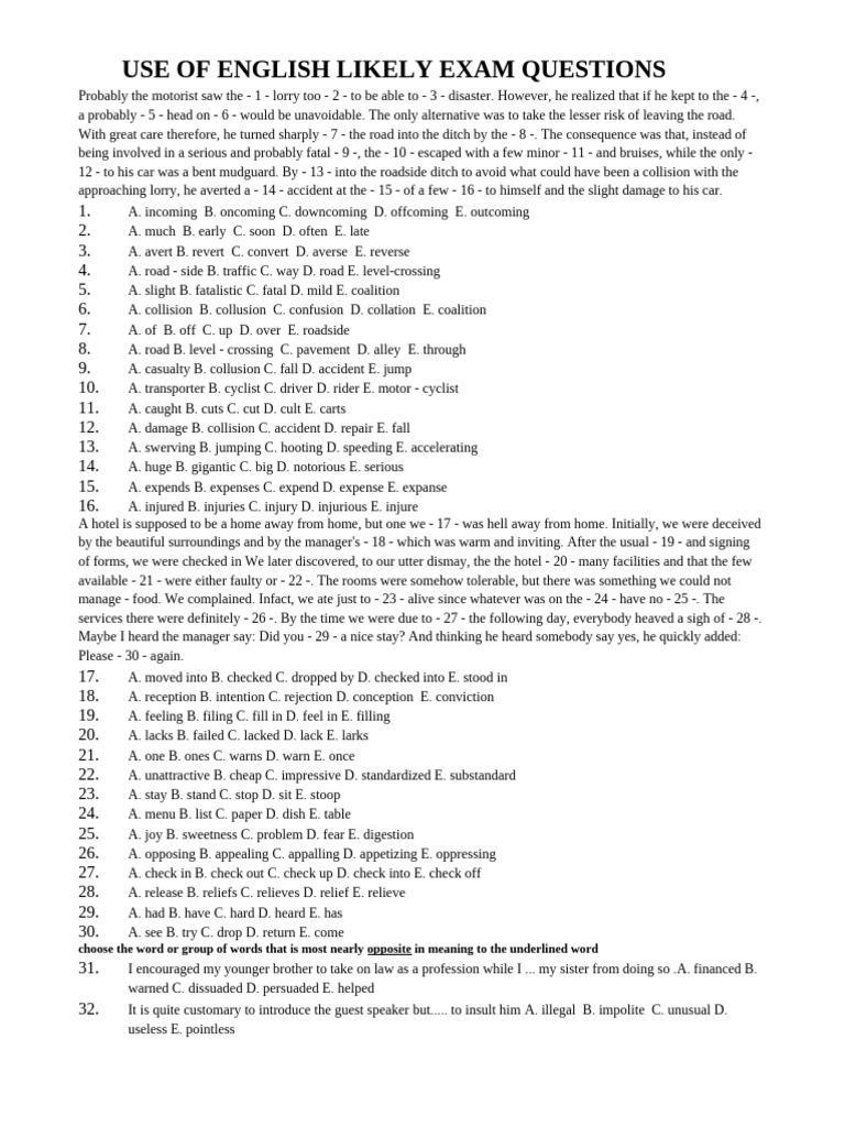 Likely Exam Questions for English Usage | PDF