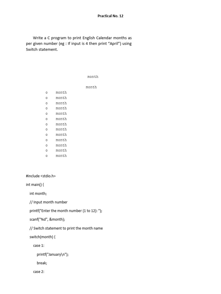 Month Name and Day Output Program | PDF | Computer Science | Computing