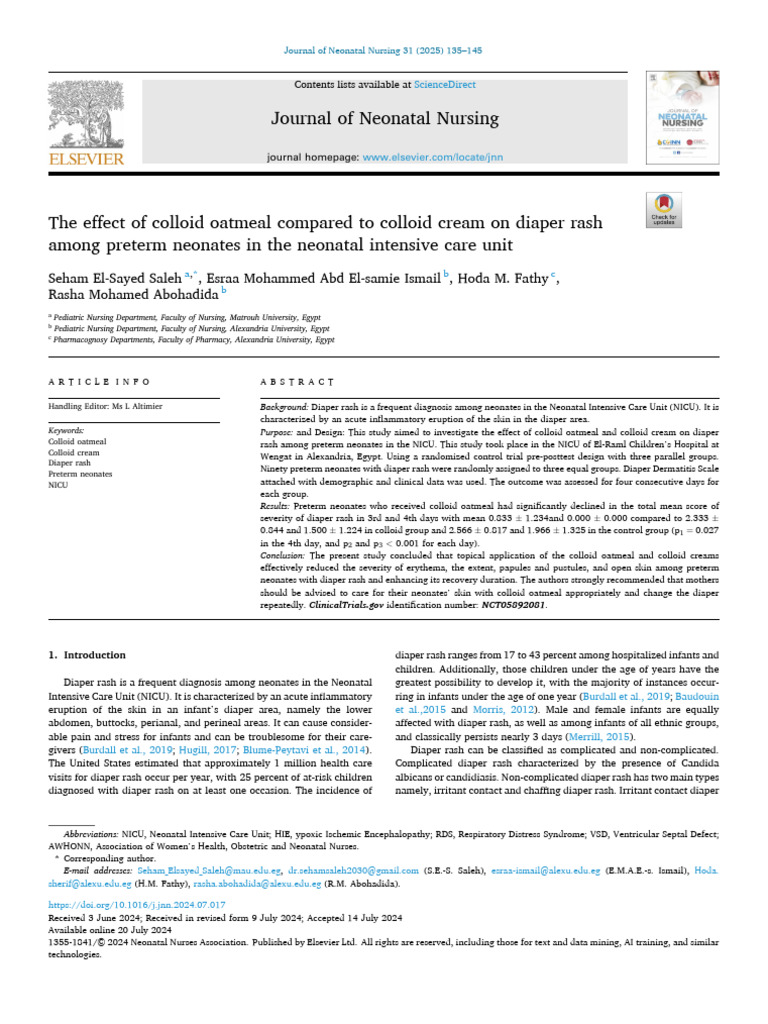 Journal of Neonatal Nursing 2025 | PDF | Neonatal Intensive Care Unit ...