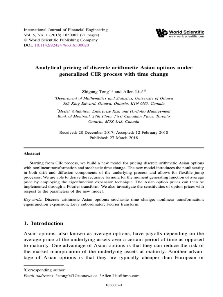 Tong Liu 2018 Analytical Pricing of Discrete Arithmetic Asian Options ...