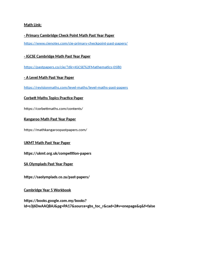 #Math Past Year Paper Link | PDF