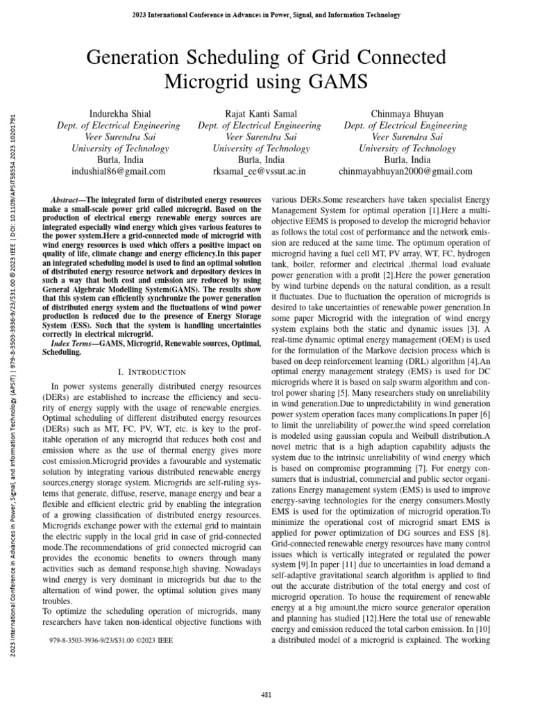 Generation Scheduling of Grid Connected Microgrid Using GAMS | PDF ...