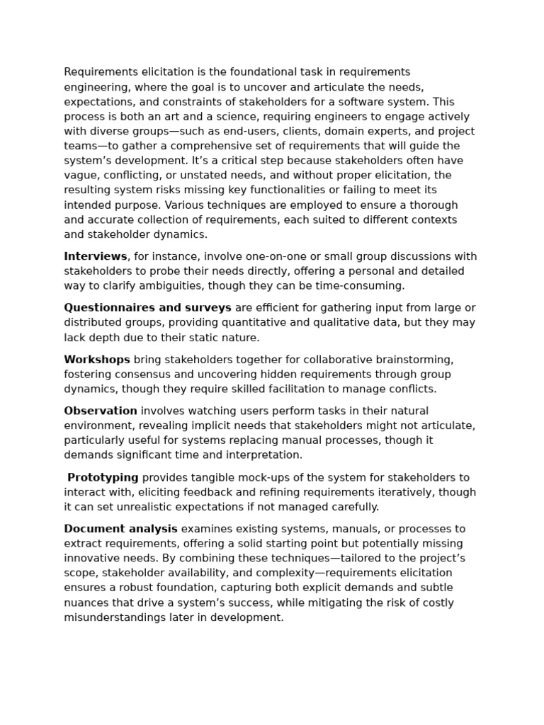 Requirements Elicitation and Its Techniques | PDF