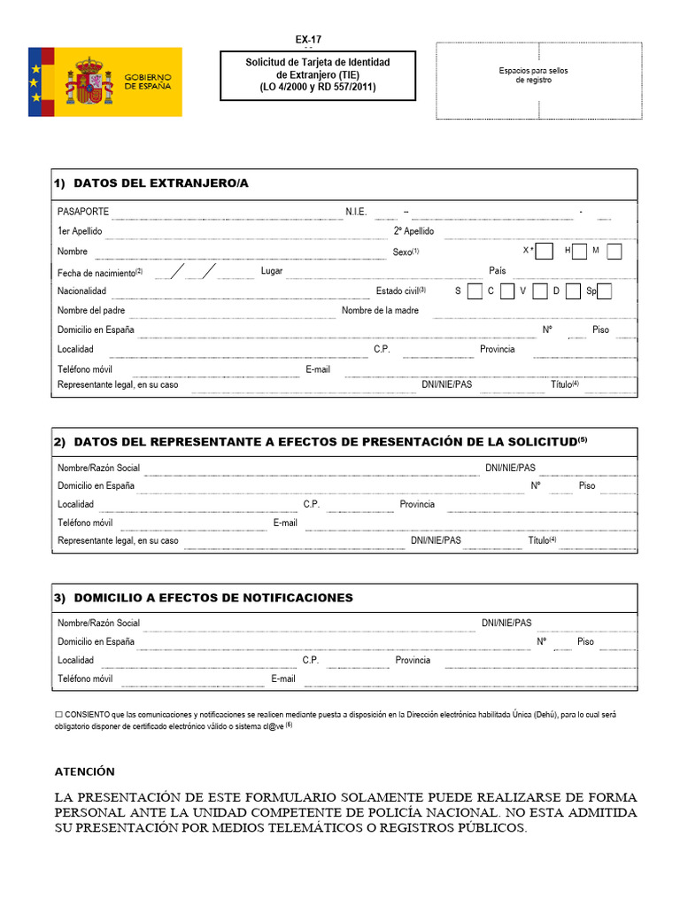 Solicitud de TIE Ex-17 en España | PDF | Control de acceso | Autenticación