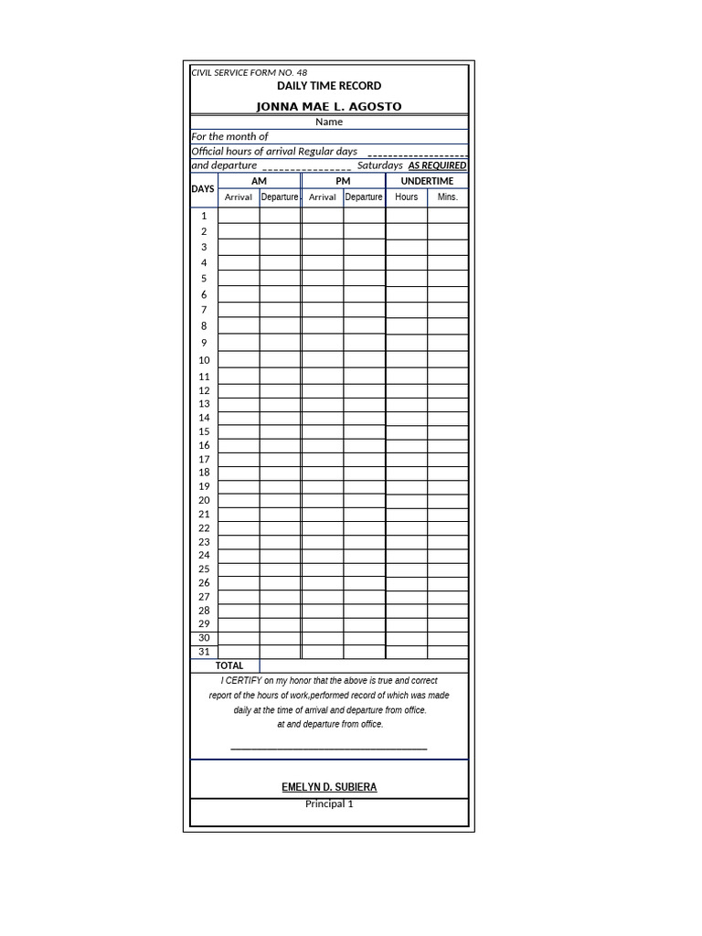 Daily Time Record Submission Form | PDF