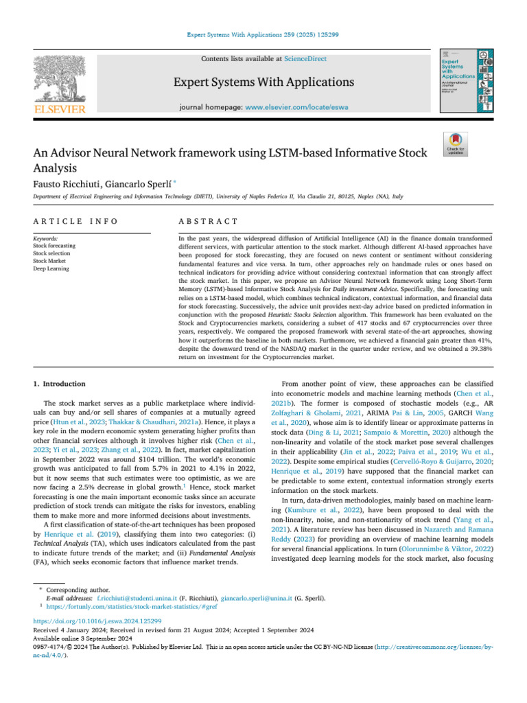 LSTM Neural Network for Stock Advice | PDF | Forecasting | Mean Squared ...