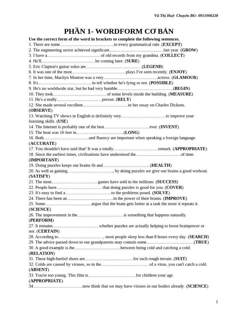 PHẦN 1- Wordform Cơ Bản | PDF