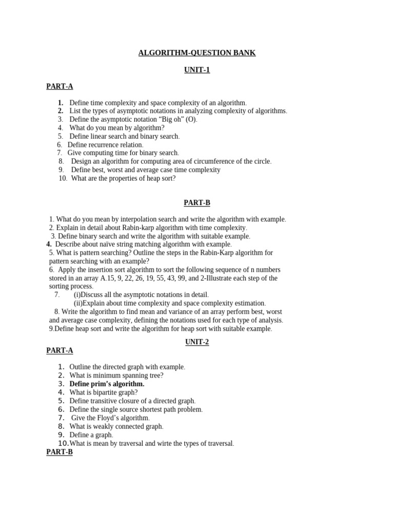 Question Bank Algorithm | PDF | Time Complexity | Computational ...