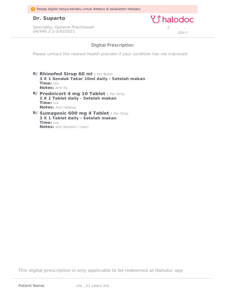 Digital Prescription for Daniel Rifyanto | PDF