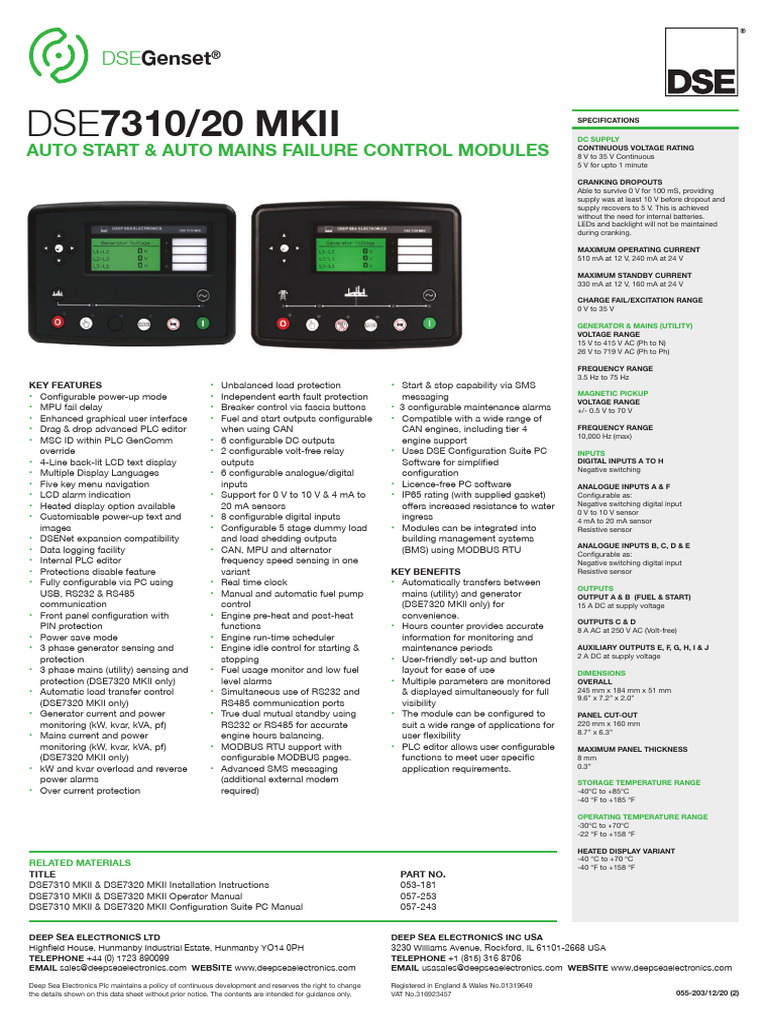Dse 7310 20 Mkii | PDF | Mains Electricity | Electric Generator