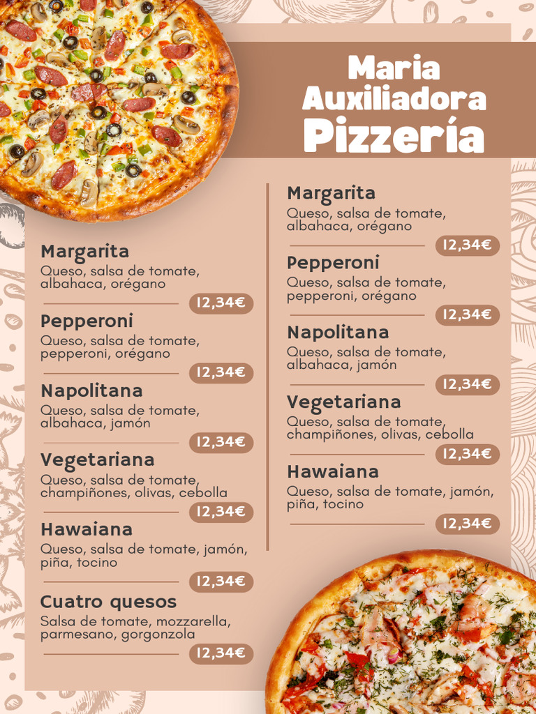 Menú de Pizzería Simple Beige | PDF