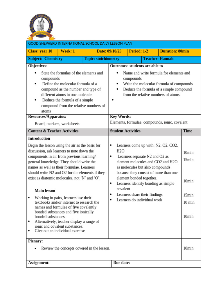 Grade 10 Chemistry: Stoichiometry Lesson | PDF | Chemical Compounds ...