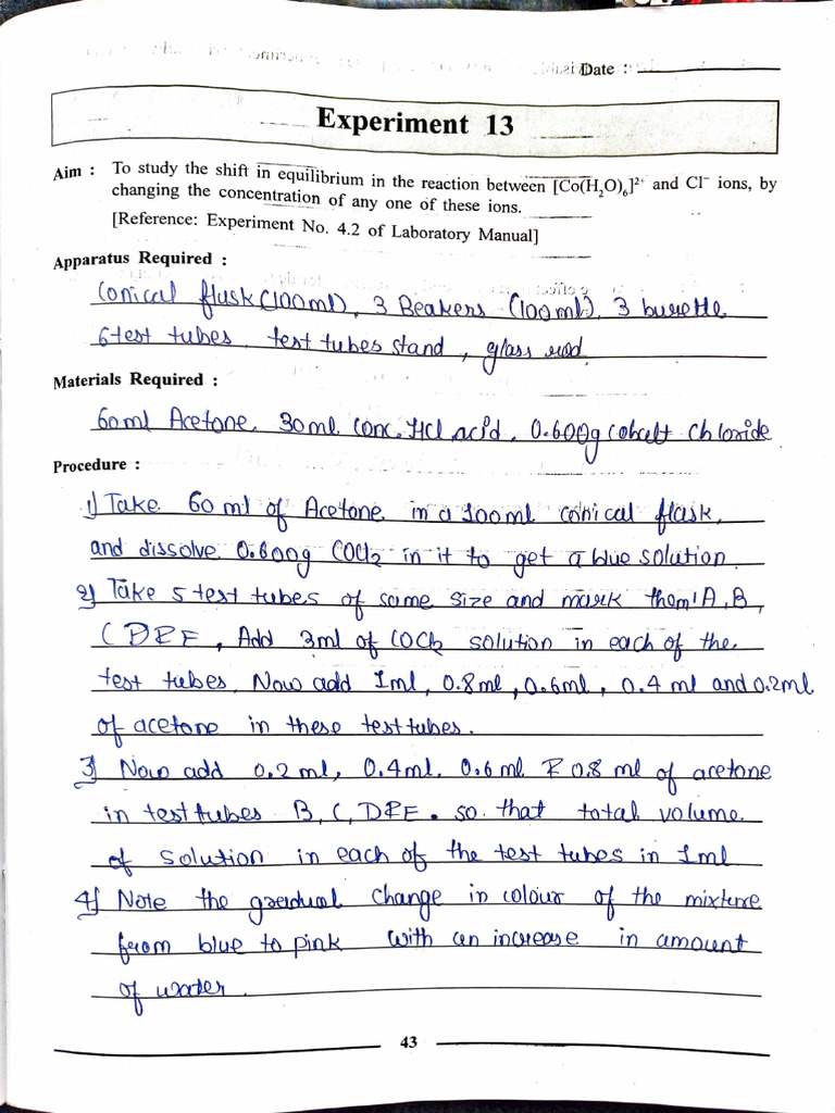 Experiment 13 | PDF | Chemical Equilibrium | Applied And ...
