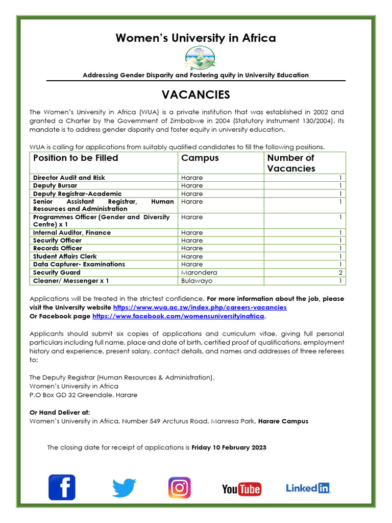 WUA Job Vacancies Announcement | PDF | Internal Audit | Accounting