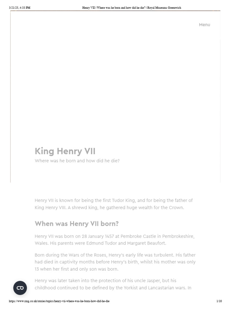 Henry VII - Where Was He Born and How Did He Die - Royal Museums ...