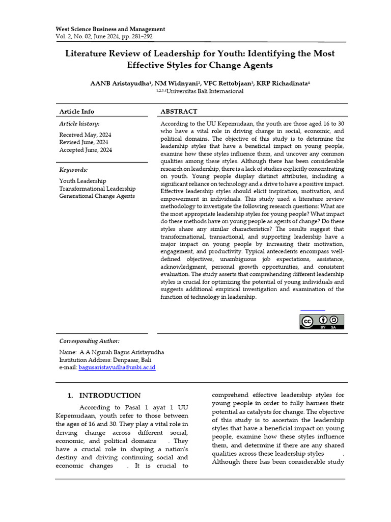 Literature Review of Leadership For Youth Identify | PDF | Leadership ...