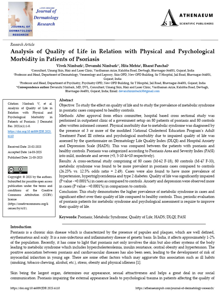 Analysis of Quality of Life in Relation With Physical and Psychological ...