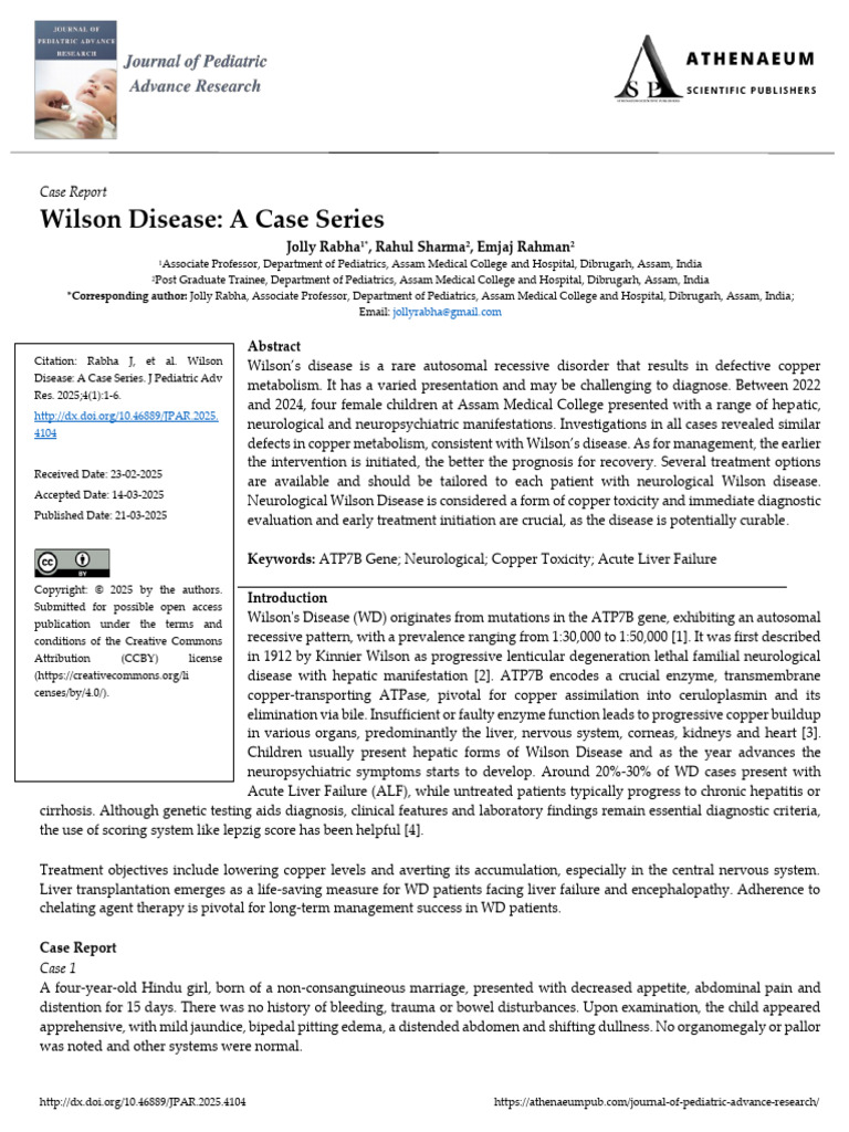 Wilson Disease A Case Series | PDF | Cirrhosis | Liver