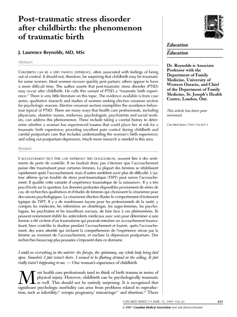Raynolds, 1997, Posstraumatic Stress Disorder After Childbirth | PDF ...