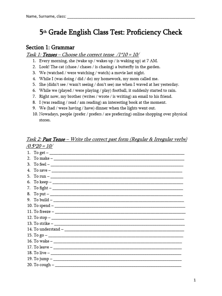 5th Grade English Class Test Pdf Language Families Linguistic