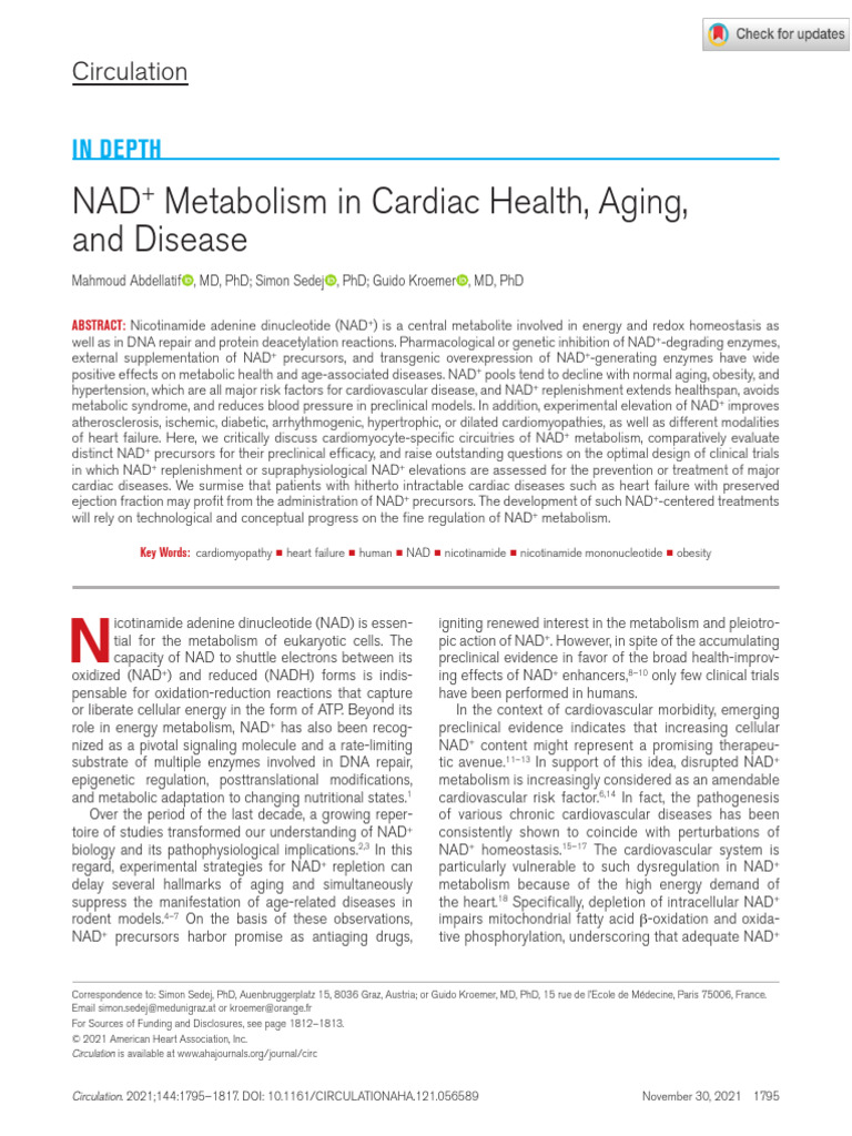 NAD+ Metabolism in Cardiac Health, Aging, and Disease | PDF ...
