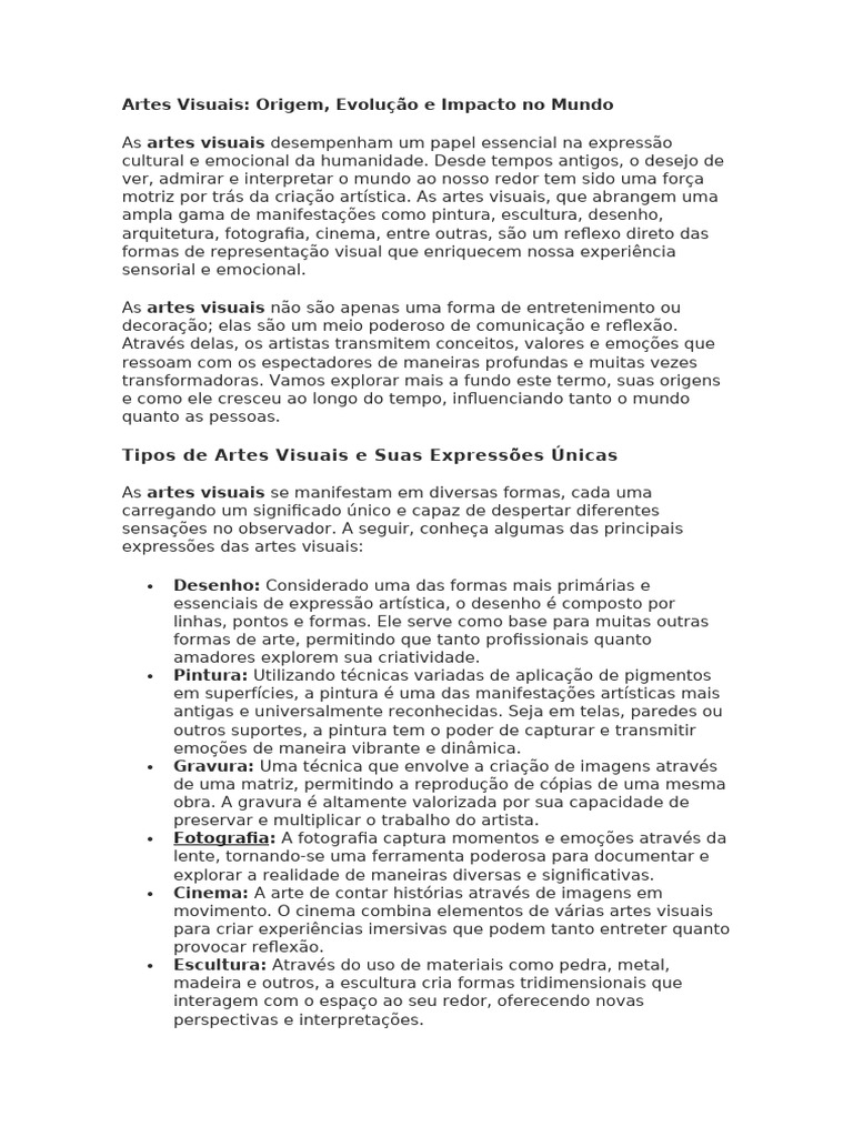 Tipos e Impacto das Artes Visuais | PDF | Pinturas | Desenho