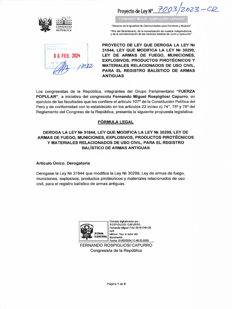 PL 7003-2024 | PDF | Armas de fuego | Policía