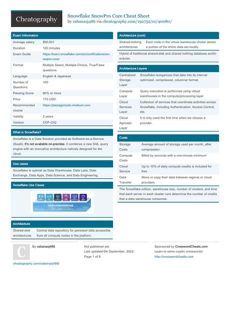 Snowflake SnowPro Core Exam Guide | PDF | Databases | Metadata