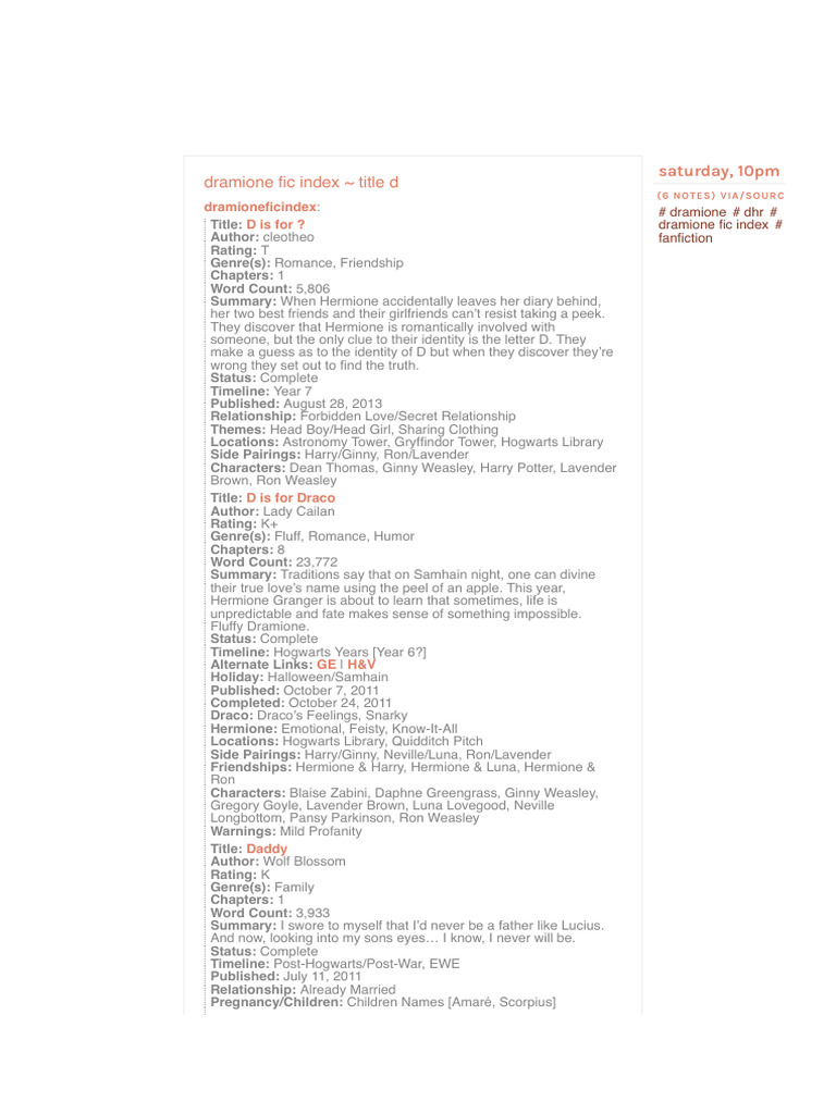 Dramione Haven, Dramione Fic Index Title D 2 | PDF | Mythography ...