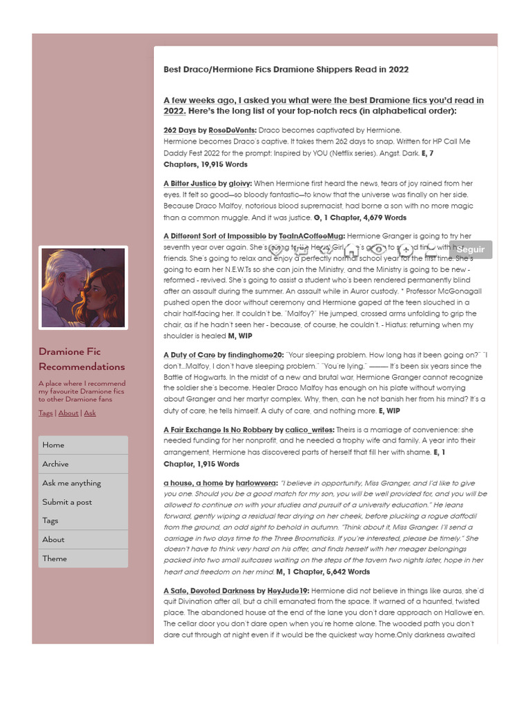 Best Draco-Hermione Fics Dramione Shippers Read In... - Dramione Fic  Recommendat | PDF | Mythography | Harry Potter, image size:768x1024