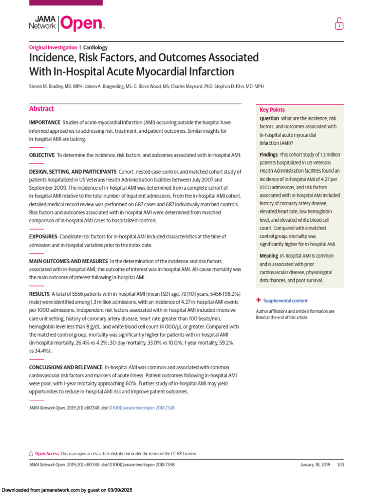 Incidence Risk Factor and Outcome Associated With in Hospital Acute ...