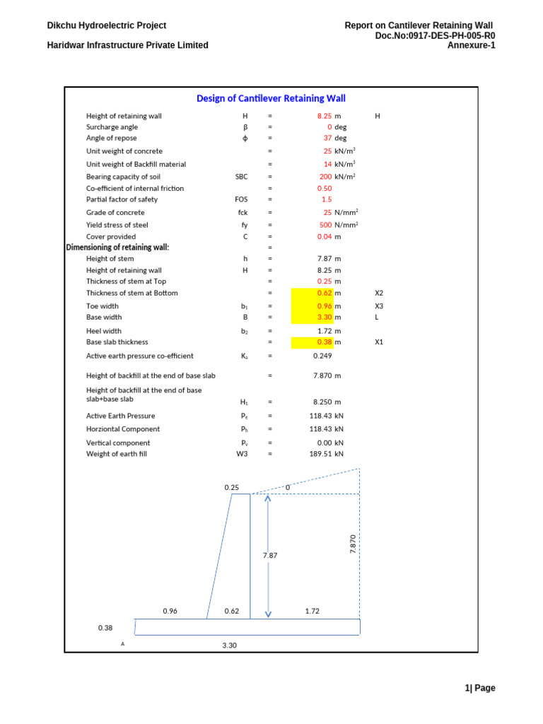 Cantilever Retaining Wall Design Report | PDF | Force | Structural ...