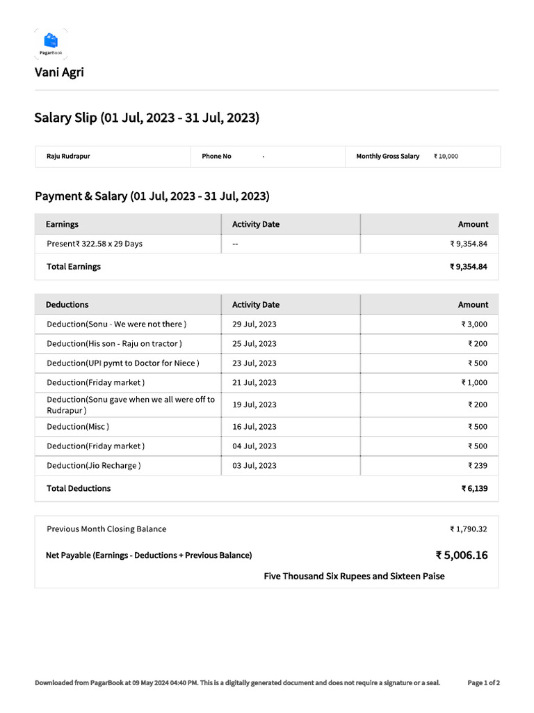 2023 July Raju - Salary Slip | PDF