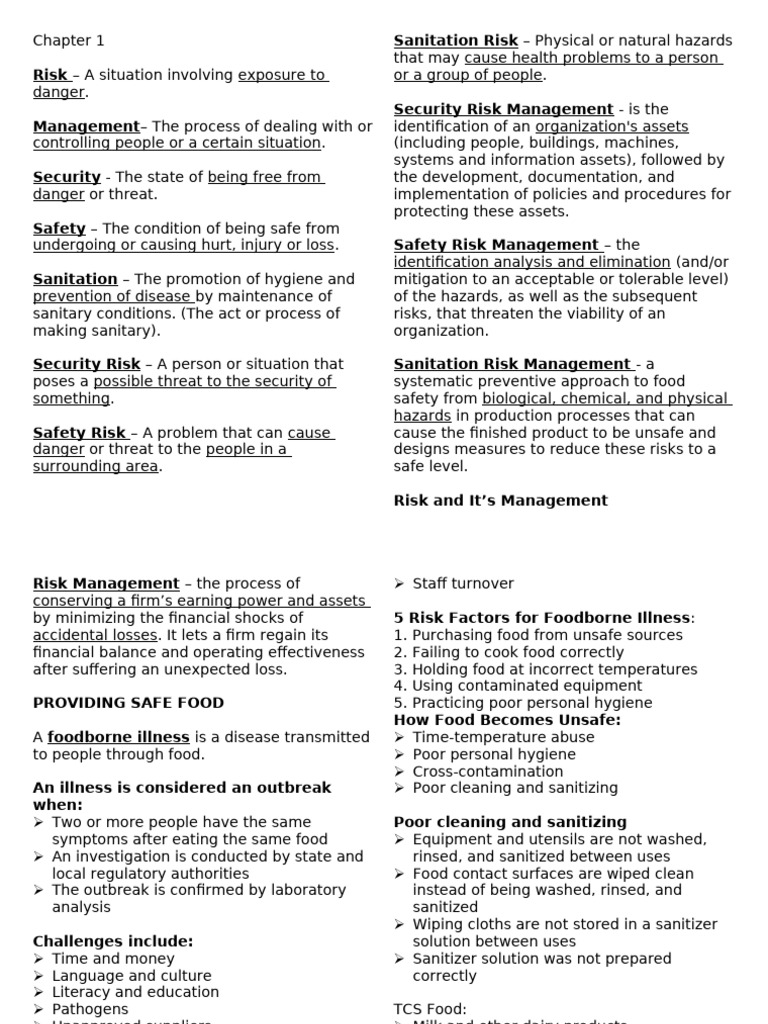 Risk Management Reviewer | PDF | Bacteria | Foodborne Illness