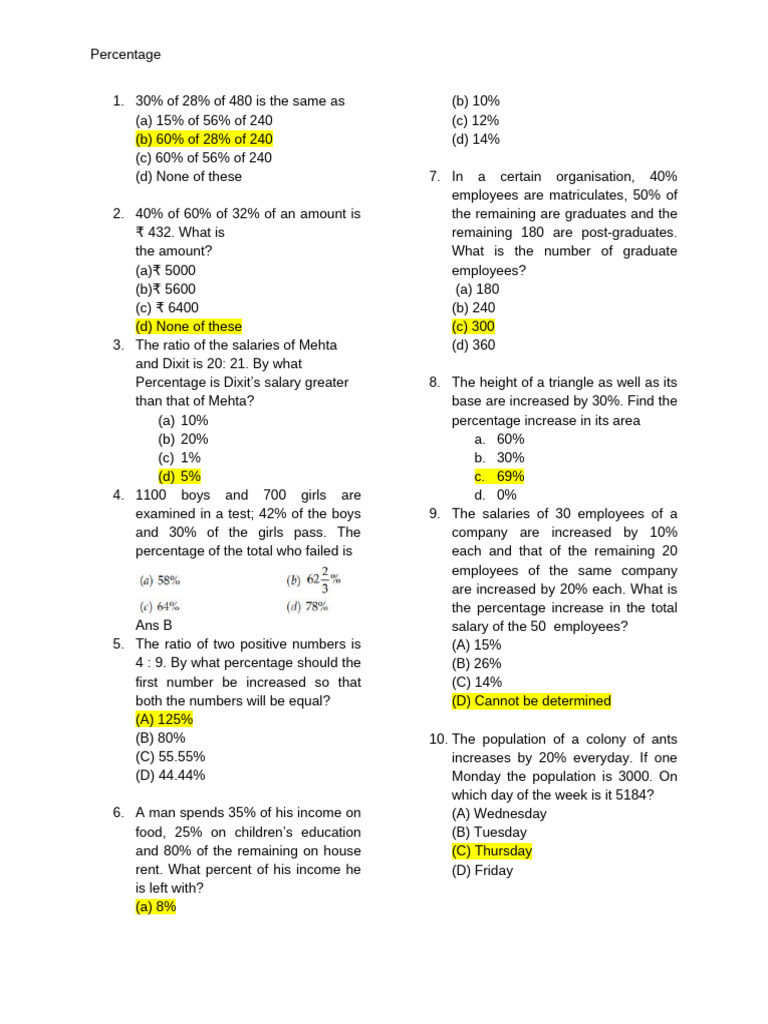 Percentage Problems and Solutions | PDF | Economies
