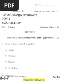 Class 12th Sociology Question Paper 2025