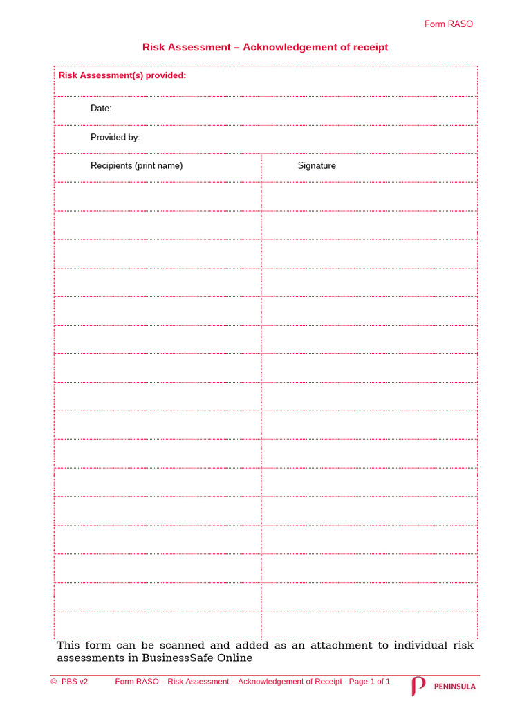 RASO - Risk Assessment - sign off sheet | PDF