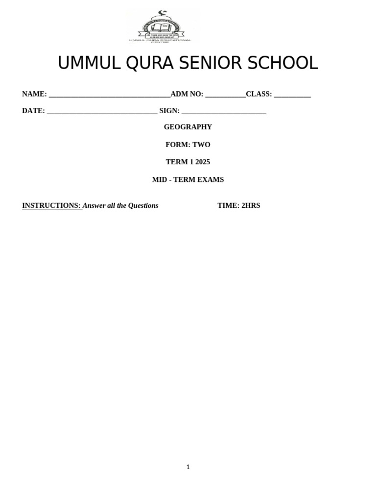 Geography Mid-Term Exam Form Two 2025 | PDF | Astronomy | Earth Sciences
