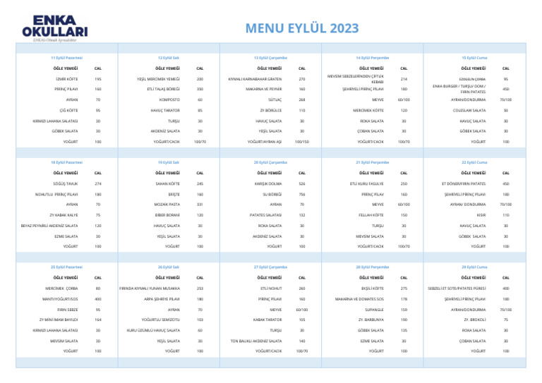 September 2022 Menu TR | PDF