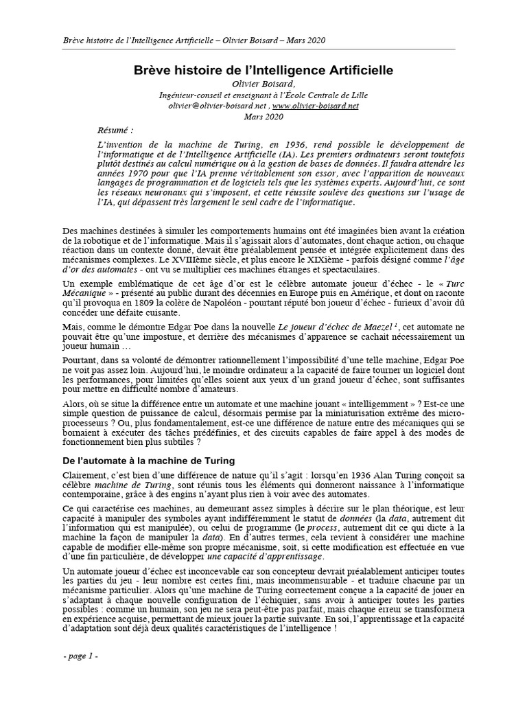 Histoire de l'Intelligence Artificielle | PDF | Intelligence ...