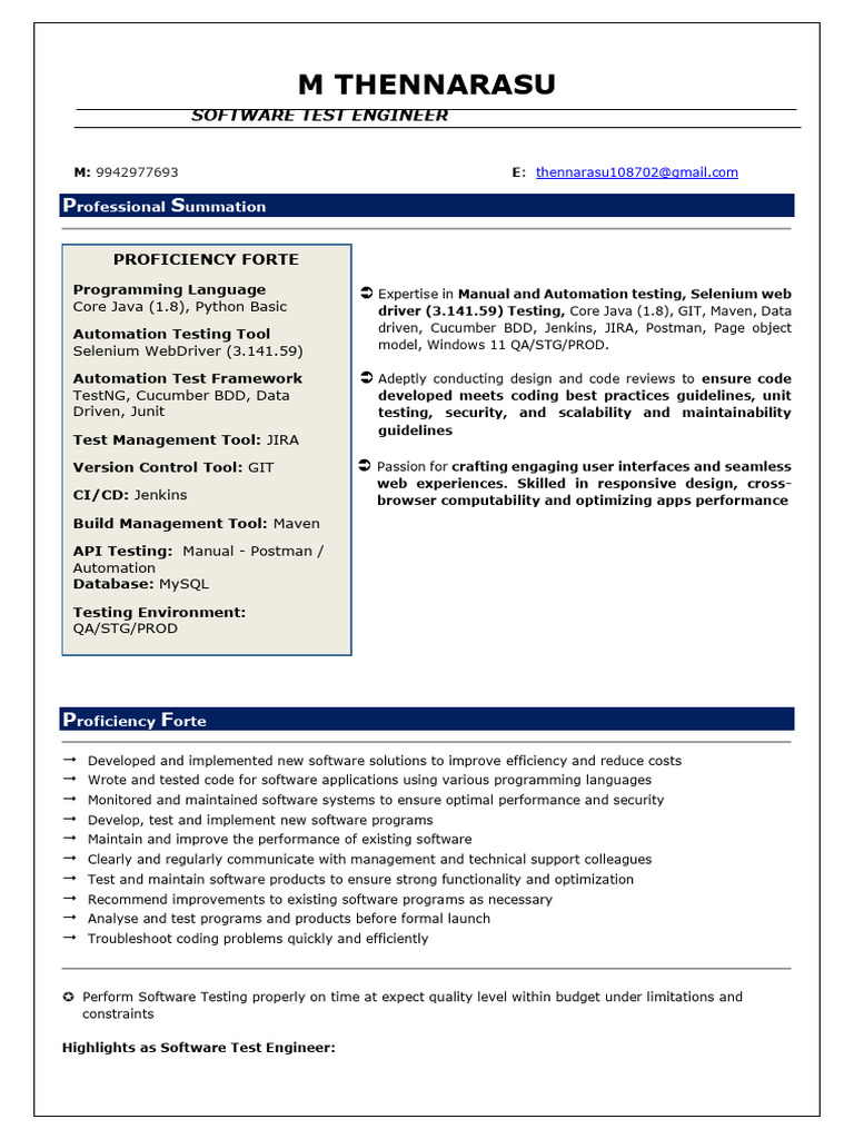 Software Test Engineer Profile Overview | PDF | Software Testing | Software