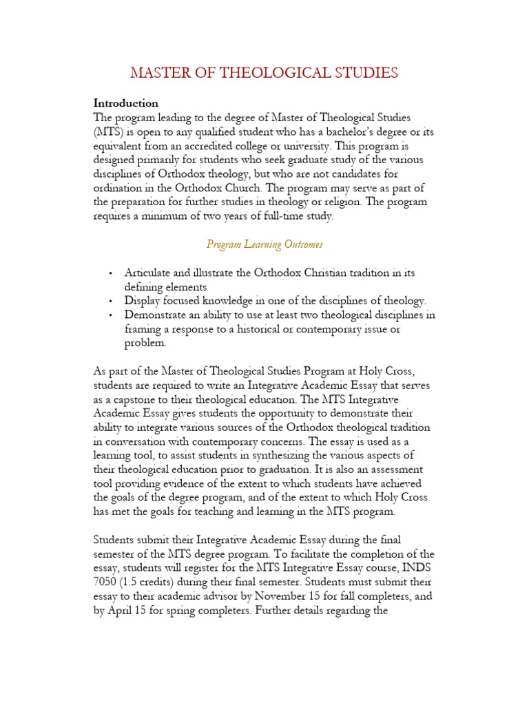 Master of Theological Studies Overview | PDF | Academic Degree | Theology